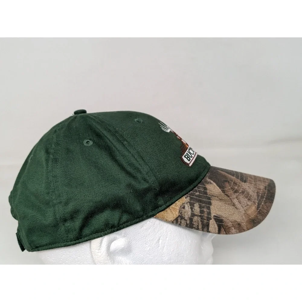 Buckmasters Cap Mens Green Camo Bill Embroidered Deer Hunting Hat Camouflage VTG